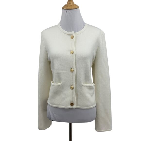 Abercrombie & Fitch Sweater Women M Medium Luxeloft Gold Button Tweed Cardigan - Picture 1 of 14